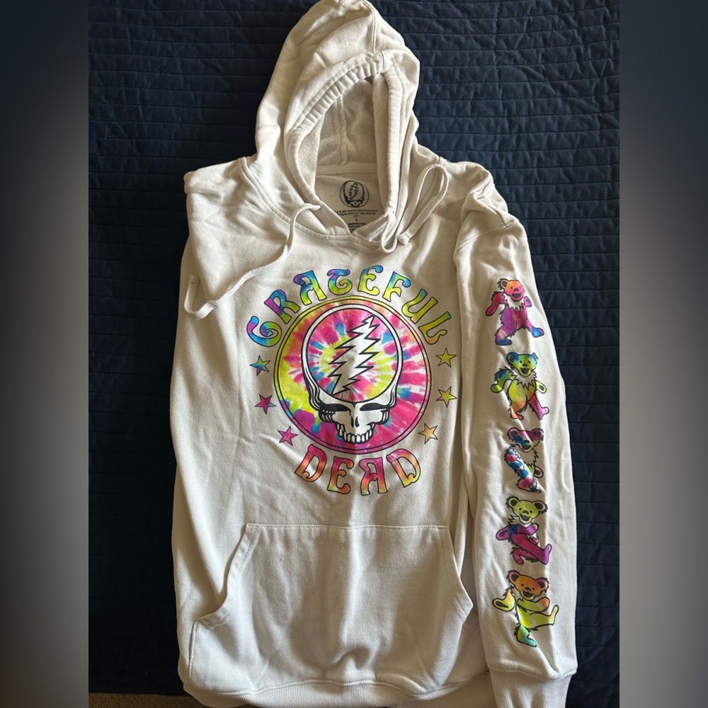 Grateful Dead Hoodie - White with Tie-Dye and Bear Graphics